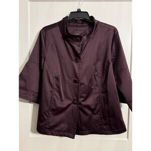 LAL Live A Little Womens 1X Button Down Silky Coat 3/4 Puffy Sleeves Lined Plum